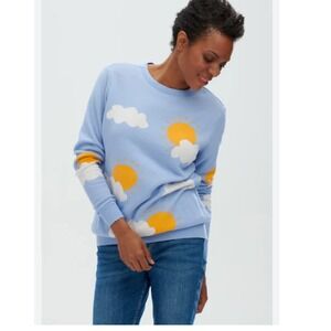 Sugarhill Brighton Blue Sun Cloud Knit Sweater Women US 12 Organic Cotton